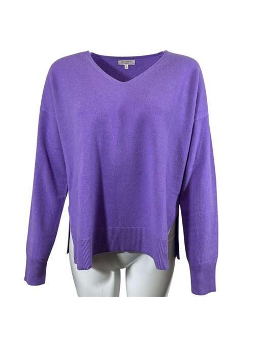 MAGLIA DONNA SCOLLO A ''V'' TAGLIO ASIMMETRICO CON SPACCHI LATERALI VIOLA ESSENTIEL STUDIO | LMD040VIOLA